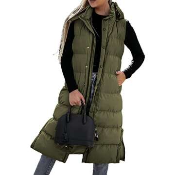 Grlasen Women's long Quilted Vest hooded sleeveless Button Down puff vest cotton padded jacket winter coat