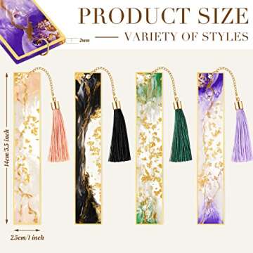 Gersoniel 4 Pieces Resin Bookmarks Handmade Resin Gilt Bookmarks with Tassels Presents for Women Kid...
