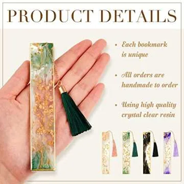 Gersoniel 4 Pieces Resin Bookmarks Handmade Resin Gilt Bookmarks with Tassels Presents for Women Kids Students Teachers and Book Lovers School Home Reading(Bright Color)