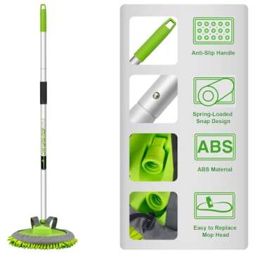 anngrowy 62" Microfiber Car Wash Brush Mop Kit – Long Handle Cleaning Tool with Scratch-Free Head