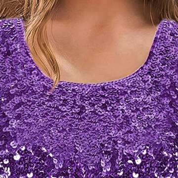 MANER Women’s Full Sequin Tops Glitter Party Shirt Short Sleeve Sparkle Blouses S-3X (Purple, XXX-Large)