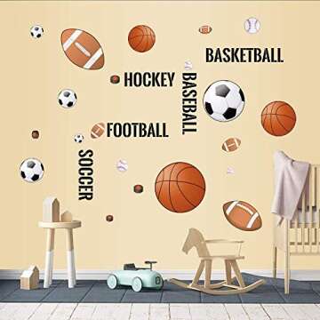 Supzone Sport Balls Wall Stickers Boys Wall Decals Basketball Soccer Baseball Football Hockey Wall Decor Boys Playroom Bedroom Classroom Living Room