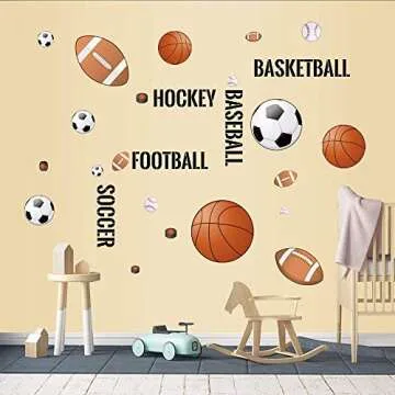 Supzone Sport Balls Wall Stickers Boys Wall Decals Basketball Soccer Baseball Football Hockey Wall Decor Boys Playroom Bedroom Classroom Living Room