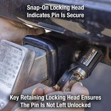 Master Lock Receiver Lock, 1/2 in. and 5/8 in. Swivel Head, Weather Resistant Trailer Coupler Locking Hitch Pin with Keys for Protecting Trailers, RVs, 2866DAT