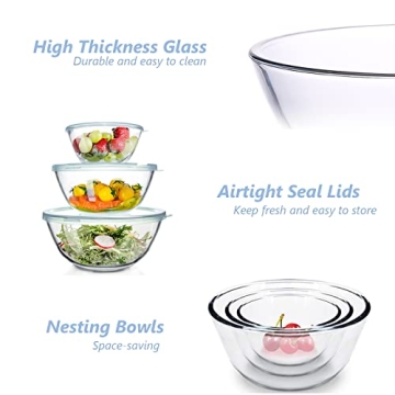 WhiteRhino Glass Mixing Bowls Set of 3 - Durable & Versatile!