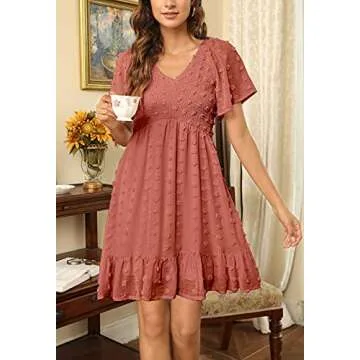 Zattcas Dusty Orange Swiss Dot Smocked Dress for Summer