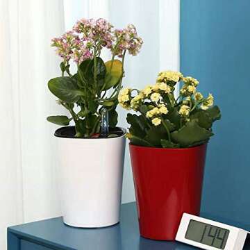 Leoyoubei 7 inch Plastic Self Watering Plant Pots with Water Level Indicator White Set of 1, Modern ...