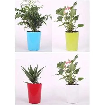 Leoyoubei 7 inch Plastic Self Watering Plant Pots with Water Level Indicator White Set of 1, Modern Decorative Flower Pots for All House Plants, Flowers, Herbs, African Violets, Succulents