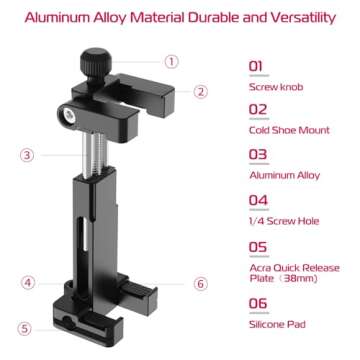 ULANZI ST-03 Metal Smart Phone Tripod Mount with Cold Shoe Mount and Arca-Style Quick Release Plate for iPhone Xs Xs Max X 8 7 Plus Samsung,Cell Phone Tripod Holder Clip Adapter for Joby GorillaPod