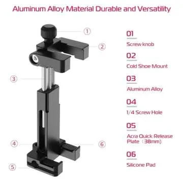 ULANZI ST-03 Metal Smart Phone Tripod Mount with Cold Shoe Mount and Arca-Style Quick Release Plate for iPhone Xs Xs Max X 8 7 Plus Samsung,Cell Phone Tripod Holder Clip Adapter for Joby GorillaPod
