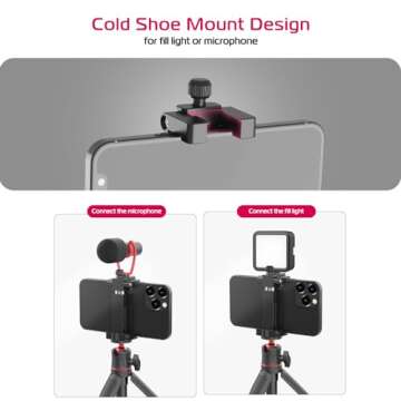 ULANZI ST-03 Metal Smart Phone Tripod Mount with Cold Shoe Mount and Arca-Style Quick Release Plate for iPhone Xs Xs Max X 8 7 Plus Samsung,Cell Phone Tripod Holder Clip Adapter for Joby GorillaPod