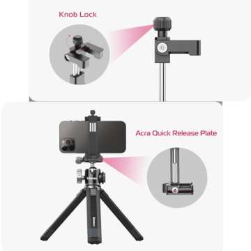 ULANZI ST-03 Metal Smart Phone Tripod Mount with Cold Shoe Mount and Arca-Style Quick Release Plate for iPhone Xs Xs Max X 8 7 Plus Samsung,Cell Phone Tripod Holder Clip Adapter for Joby GorillaPod