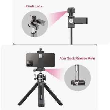 ULANZI ST-03 Metal Smart Phone Tripod Mount with Cold Shoe Mount and Arca-Style Quick Release Plate for iPhone Xs Xs Max X 8 7 Plus Samsung,Cell Phone Tripod Holder Clip Adapter for Joby GorillaPod