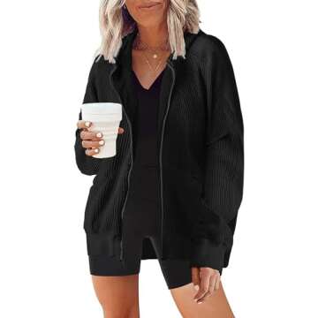 Womens Oversized Waffle Knit Tops Zip Up Hoodies Shirt Jacket Y2K Clothes Teen Girl Fall Casual Shac...