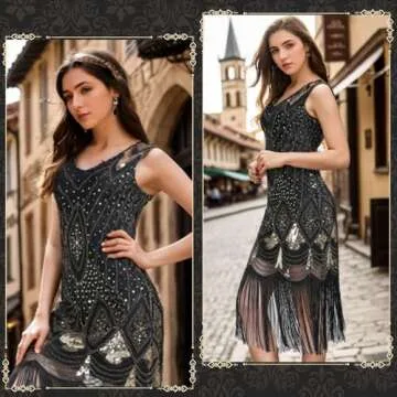 PLULON 1920s Flapper Dress & Accessories Set Women