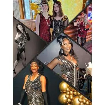 PLULON 1920s Flapper Dress & Accessories Set Women