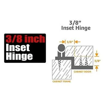 JQK 3/8 Inch Inset Cabinet Door Hinges Black, 20 Pack 10 Pairs Flush Face Mount Cupboard Self-Closing Kitchen Cabinet Hardware Hinges, CH201-BK-P20