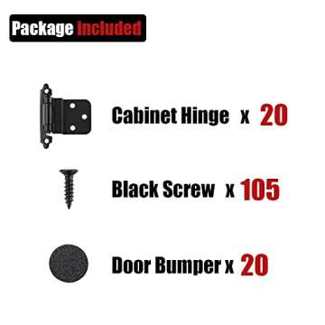 JQK 3/8 Inch Inset Cabinet Door Hinges Black, 20 Pack 10 Pairs Flush Face Mount Cupboard Self-Closing Kitchen Cabinet Hardware Hinges, CH201-BK-P20