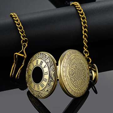LYMFHCH Vintage Pocket Watch Roman Numerals Scale Quartz Pocket Watches with Chain Christmas Graduation Birthday Gifts Fathers Day