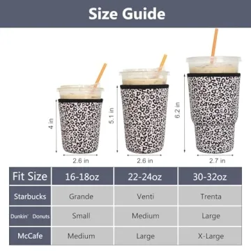 3 Pack Reusable Iced Coffee Sleeves - Xumbtvs Insulator for Cold Beverages, Neoprene Cup Holder for Starbucks/Dunkin Coffee, More (Leopard print)