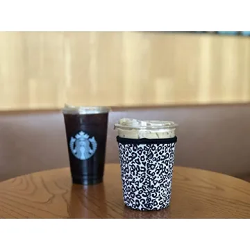 3 Pack Reusable Iced Coffee Sleeves - Xumbtvs Insulator for Cold Beverages, Neoprene Cup Holder for Starbucks/Dunkin Coffee, More (Leopard print)