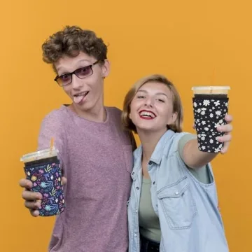 3 Pack Reusable Iced Coffee Sleeves - Xumbtvs Insulator for Cold Beverages, Neoprene Cup Holder for Starbucks/Dunkin Coffee, More (Leopard print)