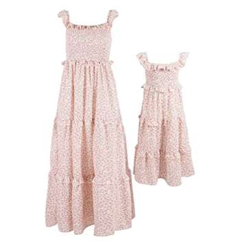 WephuPSho Mommy and Me Matching Dresses Summer Boho Dress Sleeveless Floral Print Family Matching Outfits Set(Pink #B,8Y)