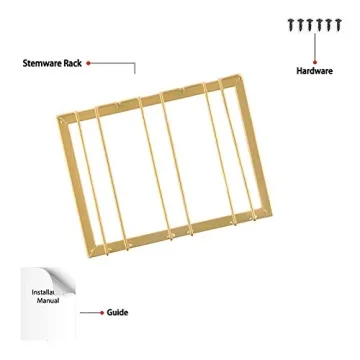 FOMANSH Wine Glass Rack - Under Cabinet Stemware Wine Glass Holder Glasses Storage Hanger Metal Organizer for Bar Kitchen Gold