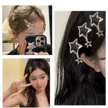 20pcs Silver Hair Clips for Women,Y2K Star Hair Clips,Metal Barrettes 12 Shapes Pentagram Bobby Pin for Girls Styling Star Hairpin Cool Hairpin Set
