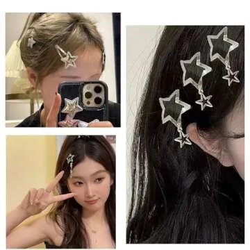 20pcs Silver Hair Clips for Women,Y2K Star Hair Clips,Metal Barrettes 12 Shapes Pentagram Bobby Pin for Girls Styling Star Hairpin Cool Hairpin Set