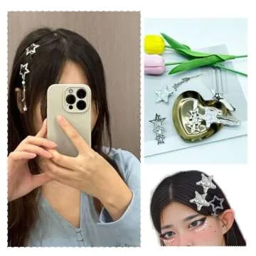 20pcs Silver Hair Clips for Women,Y2K Star Hair Clips,Metal Barrettes 12 Shapes Pentagram Bobby Pin for Girls Styling Star Hairpin Cool Hairpin Set