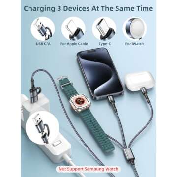 Charger Cable for Apple Watch Upgraded 3 in 2 Fast iPhone Watch Charger USB C Multi Fast Charging Ca...