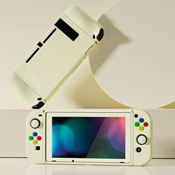 PlayVital ZealProtect Soft Protective Case for Nintendo Switch, Flexible Cover Protector for Switch with Tempered Glass Screen Protector & Thumb Grip Caps & ABXY Direction Button Caps - Antique Yellow