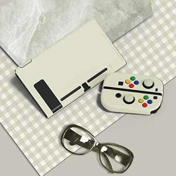 PlayVital ZealProtect Soft Protective Case for Nintendo Switch, Flexible Cover Protector for Switch with Tempered Glass Screen Protector & Thumb Grip Caps & ABXY Direction Button Caps - Antique Yellow