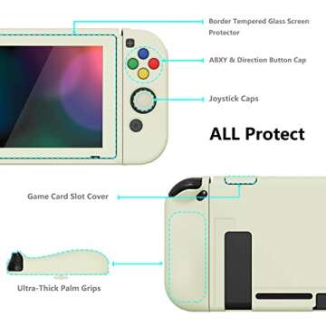 PlayVital ZealProtect Soft Protective Case for Nintendo Switch, Flexible Cover Protector for Switch with Tempered Glass Screen Protector & Thumb Grip Caps & ABXY Direction Button Caps - Antique Yellow