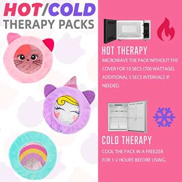 LotFancy Kids Ice Packs for Boo Boos, 3 Pack, Reusable Hot Cold Packs with Cute Plush Sleeves, Small Round Gel Beads Pads for Injuries, Headache, Fever, Wisdom Teeth, Pain Relief, 4.75”