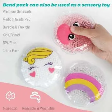 LotFancy Kids Ice Packs for Boo Boos, 3 Pack, Reusable Hot Cold Packs with Cute Plush Sleeves, Small Round Gel Beads Pads for Injuries, Headache, Fever, Wisdom Teeth, Pain Relief, 4.75”