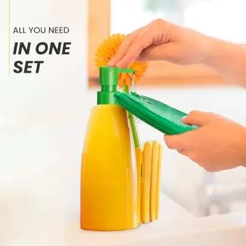 Vigar Flower Power Kitchen Soap Dispenser Set, Dish Soap Dispenser with Sponge Caddy and Dish Brush, Perfect Kitchen Sink Caddy, Orange, Green