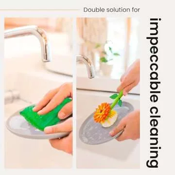 Vigar Flower Power Kitchen Soap Dispenser Set, Dish Soap Dispenser with Sponge Caddy and Dish Brush, Perfect Kitchen Sink Caddy, Orange, Green