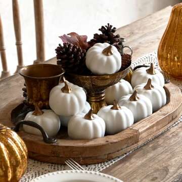 Osfvn Pumpkin Decor Set of 12 Artificial Fake Faux Foam White Pumpkins Rustic Farmhouse Harvest Than...