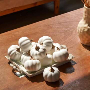 Osfvn Pumpkin Decor Set of 12 Artificial Fake Faux Foam White Pumpkins Rustic Farmhouse Harvest Thanksgiving Mantel Table Centerpiece Autumn Fall Home Decoration