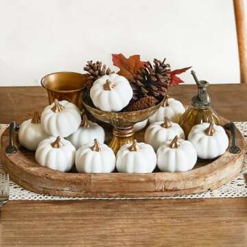 Osfvn Pumpkin Decor Set of 12 Artificial Fake Faux Foam White Pumpkins Rustic Farmhouse Harvest Thanksgiving Mantel Table Centerpiece Autumn Fall Home Decoration