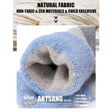 ANTSANG Kids Merino Wool Hiking Socks Toddlers Boys Girls Winter Warm Thick Thermal Crew Boot Heavy Cozy Snow Cabin Gift Snowboarding Socks 6 Pairs for Childs(Mix Color B,1-3 Y)