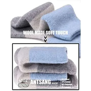ANTSANG Kids Merino Wool Hiking Socks Toddlers Boys Girls Winter Warm Thick Thermal Crew Boot Heavy Cozy Snow Cabin Gift Snowboarding Socks 6 Pairs for Childs(Mix Color B,1-3 Y)