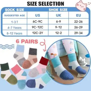 ANTSANG Kids Merino Wool Hiking Socks Toddlers Boys Girls Winter Warm Thick Thermal Crew Boot Heavy Cozy Snow Cabin Gift Snowboarding Socks 6 Pairs for Childs(Mix Color B,1-3 Y)