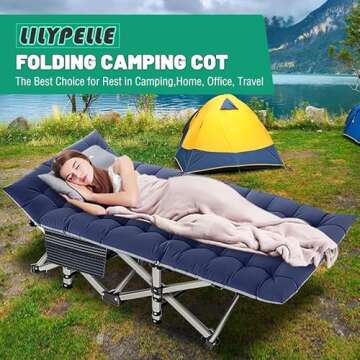 LILYPELLE Camping Cot, Portable Folding Cots for Adults, Heavy Duty Outdoor Sleeping Cot Bed with Carry Bag for Camping/Hiking/Traveling/Home/Office Nap and Beach Vacation