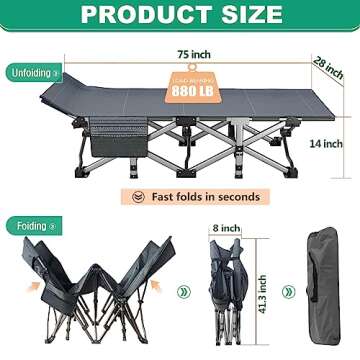 LILYPELLE Camping Cot, Portable Folding Cots for Adults, Heavy Duty Outdoor Sleeping Cot Bed with Carry Bag for Camping/Hiking/Traveling/Home/Office Nap and Beach Vacation