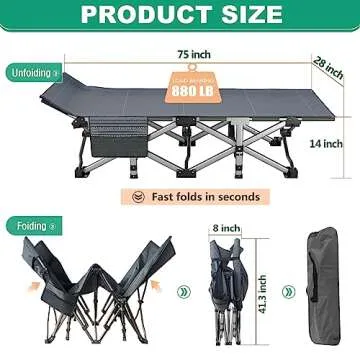 LILYPELLE Camping Cot, Portable Folding Cots for Adults, Heavy Duty Outdoor Sleeping Cot Bed with Carry Bag for Camping/Hiking/Traveling/Home/Office Nap and Beach Vacation