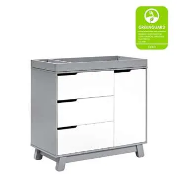Babyletto Hudson 3-Drawer Changer Dresser with Removable Changing Tray in Grey and White, Greenguard...
