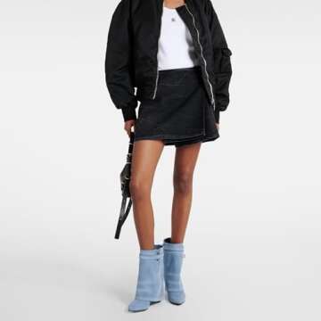 Arqa Fold Over Boots for Women Almond Toe Covered Wedge Heel Padlock Mid Calf Boot Metal Lock Pull-on Fashion Dress Boots